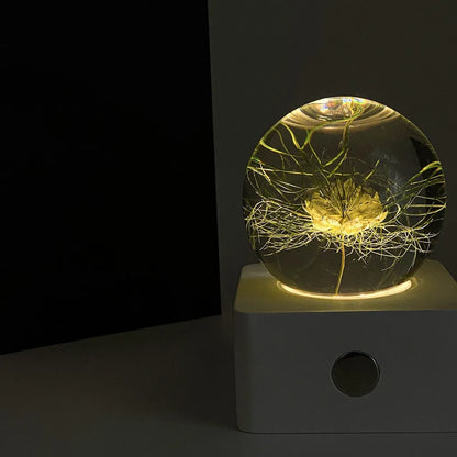 Small 8cm wide desktop night light featuring an artificial dandelion and sunflower arrangement with USB cable.