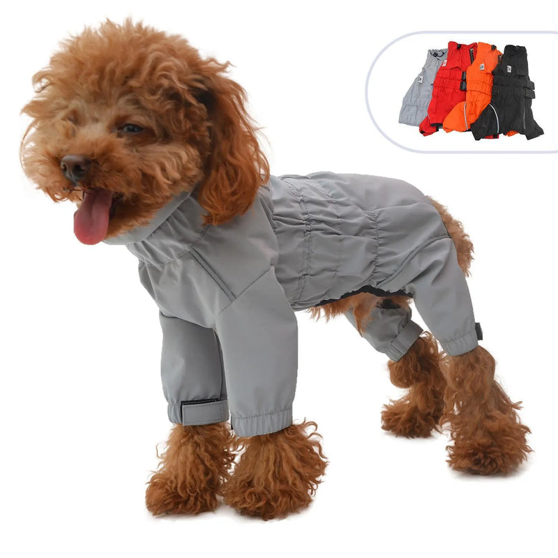Four Legged Dog Raincoat Pet Clothing Polyester Water Resistant Outdoor Coat in Black Orange Red Sizes XS to 5XL and B/D Fits Small to Large Dogs for Walks and Rainy Days