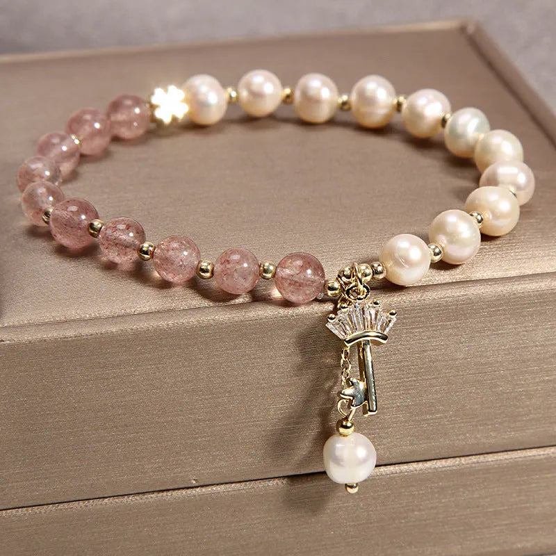 Korean-style multi-layer crystal bracelet for women with natural garnet and various gemstone pendants
