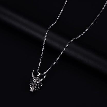 Men's vintage silver necklace with 40mm alloy pendant showing detailed dimensions