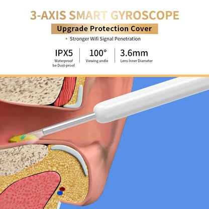 NE3 wireless otoscope ear cleaning kit with camera, LED light, and spoon heads