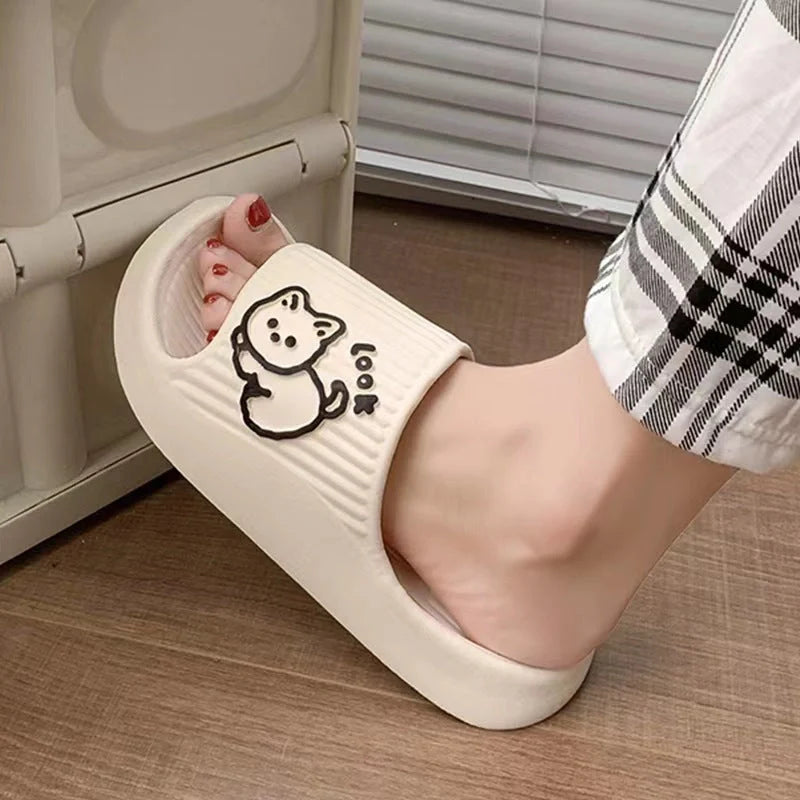 Women's cat design slippers with non-slip EVA sole in various colours