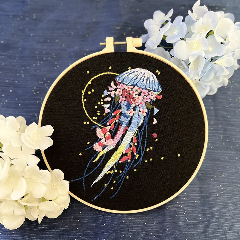 Handmade embroidery jellyfish pendant marine design fabric with cartoon pattern and elasticity options