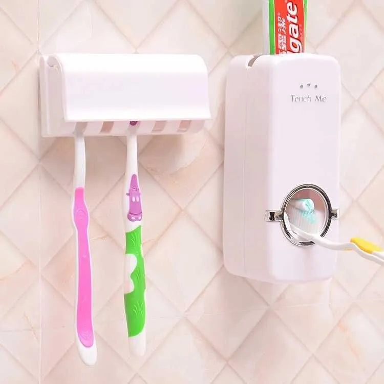 White bathroom accessories set with toothbrush holder for smooth surface installation