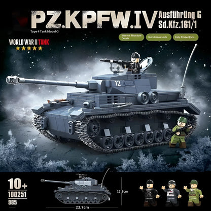 Type 4 G Tank Panzer IV plastic building block toy set for youth aged 7 to 14 years old