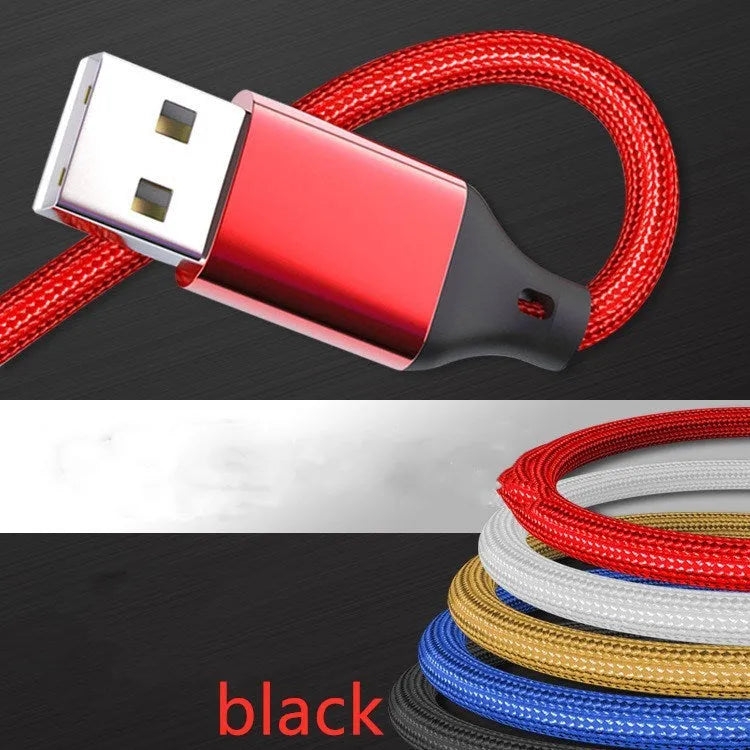 Red 3-in-1 nylon braided charging cable with three connector types on a 1.2m cord