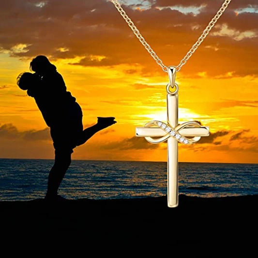 Elegant gold cross and infinity pendant necklace for women, showcasing timeless beauty and spiritual meaning.