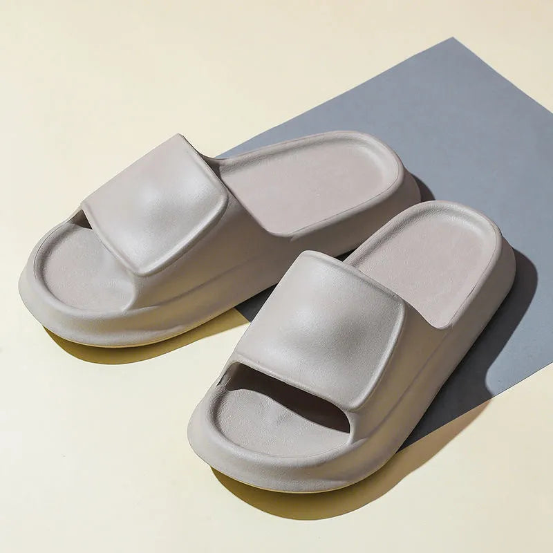 EVA flip-flop slippers with thick sole in multiple colours showing non-slip pattern