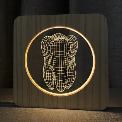 Tooth shape wood colour acrylic night lamp measuring 190x190x30mm with USB cable