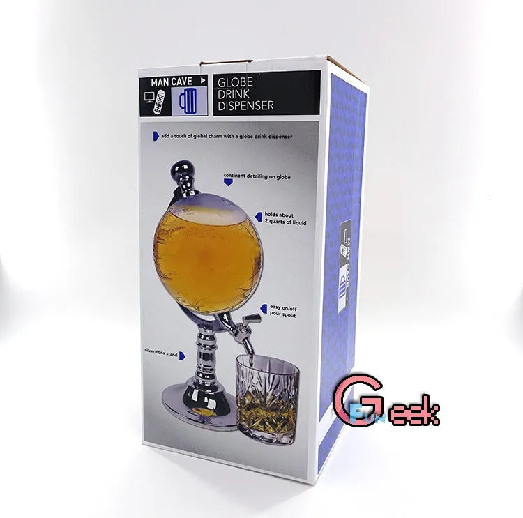 Transparent globe drink dispenser on silver stand with 1L capacity for beverages