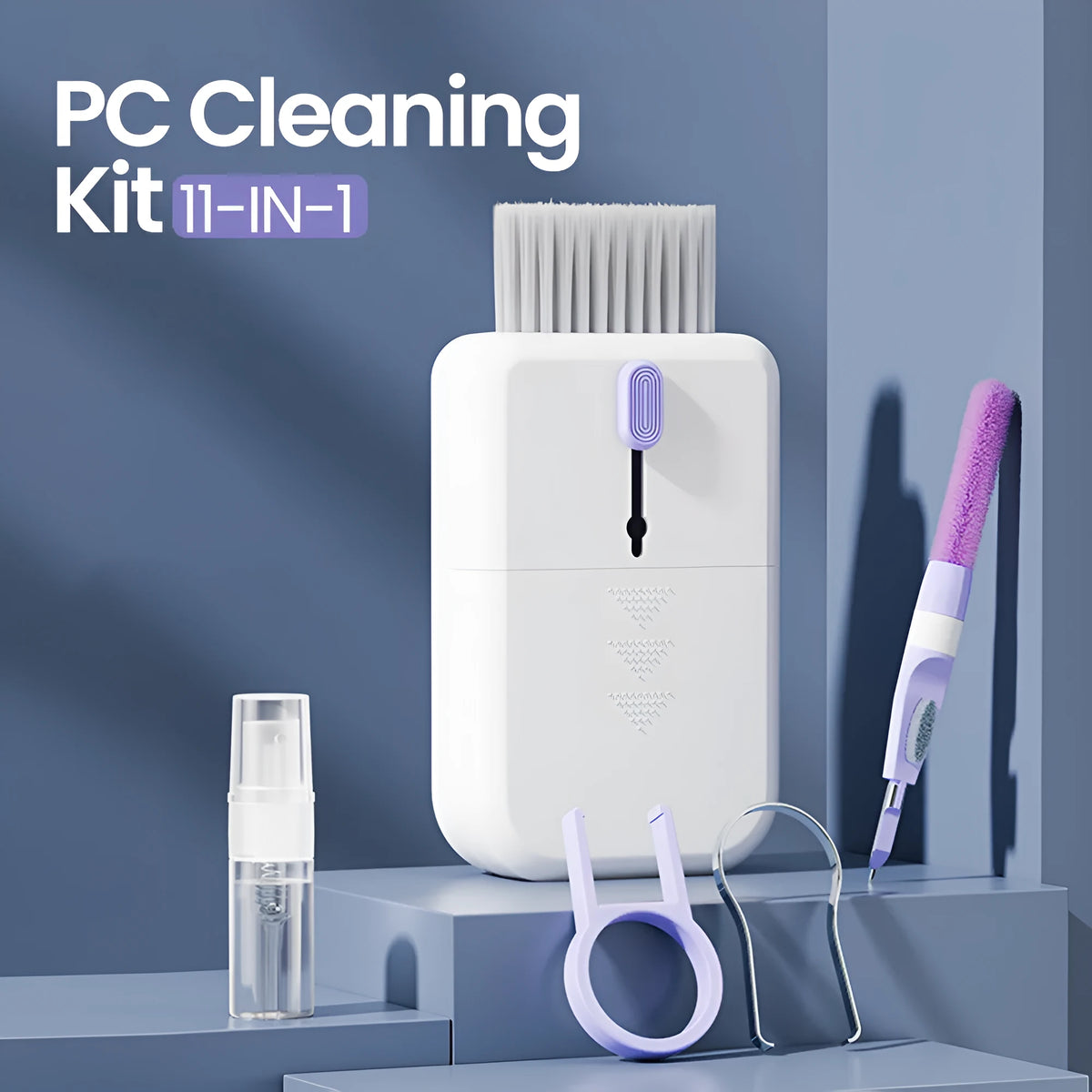 11 in 1 portable multifunctional electronic cleaning kit with storage box in blue colour