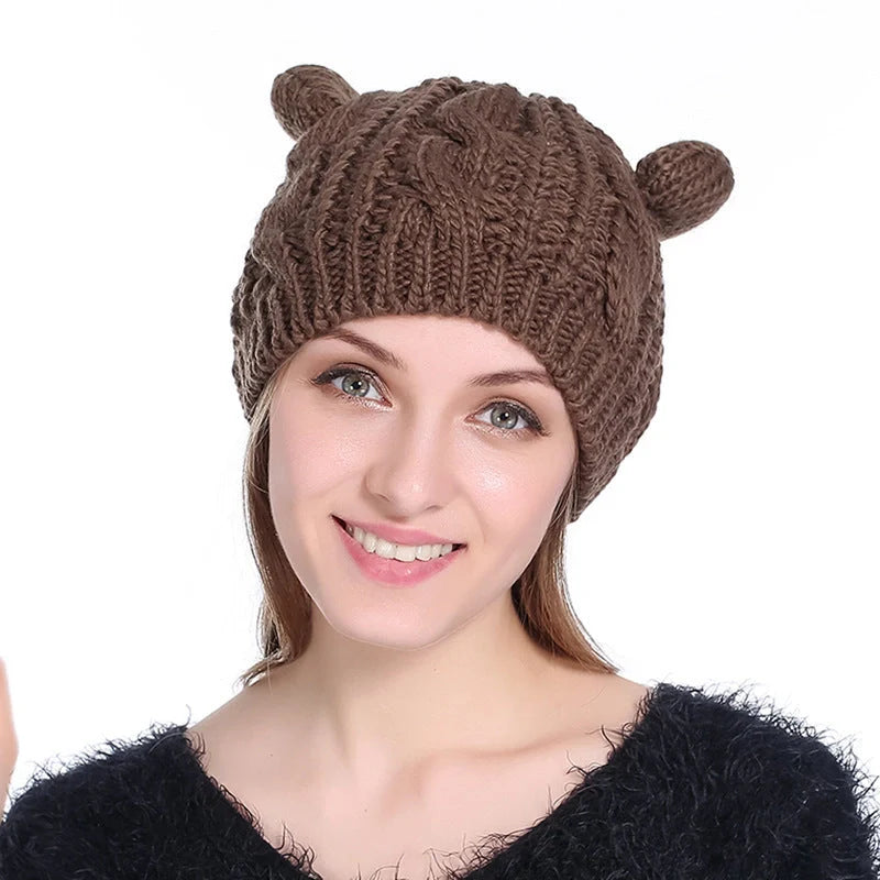 Cosy Cat Ear Knit Beanie in various colours for winter warmth and style