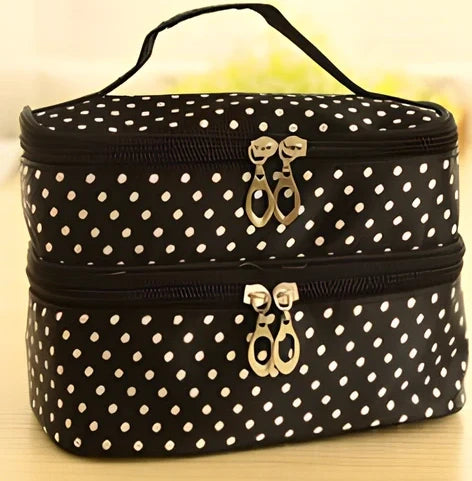 Double-layer cosmetic bag with multicoloured dots measuring 20.5cm length
