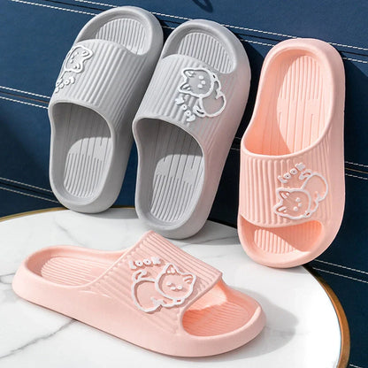Women's cat design slippers with non-slip EVA sole in various colours