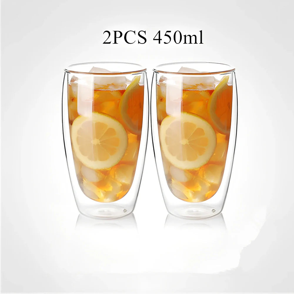 Chinese style double-layer glass coffee cup showing heat-resistant construction and traditional design elements