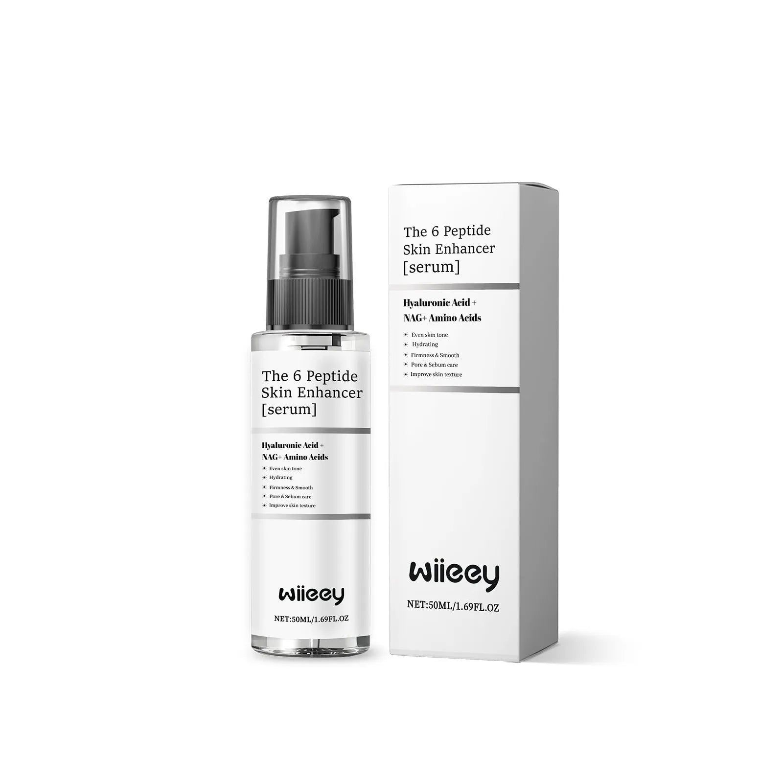 50ml bottle of skin enhancer serum with hyaluronic acid and peptide formulation