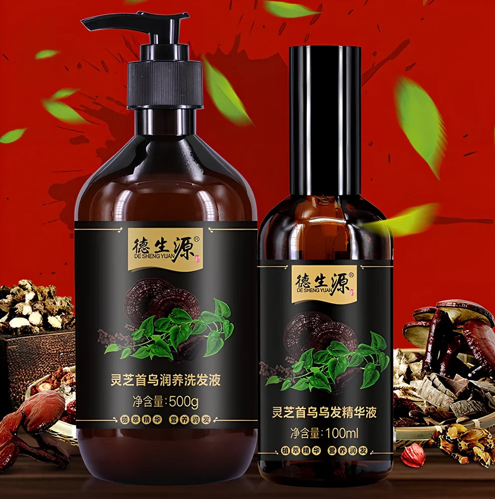 Polygonum multiflorum herbal shampoo bottle with seven botanical extracts for hair moisture and shine