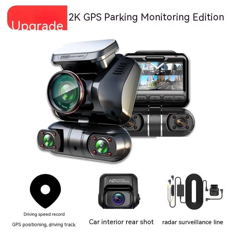 Plastic multi-lens dashboard camera with 2-inch screen for vehicle recording