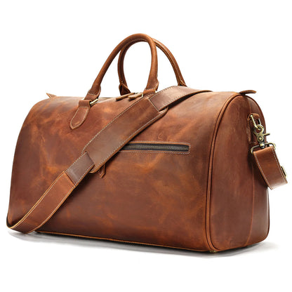 Men's vintage-style genuine leather crossbody bag in black, shown with spacious main compartment.