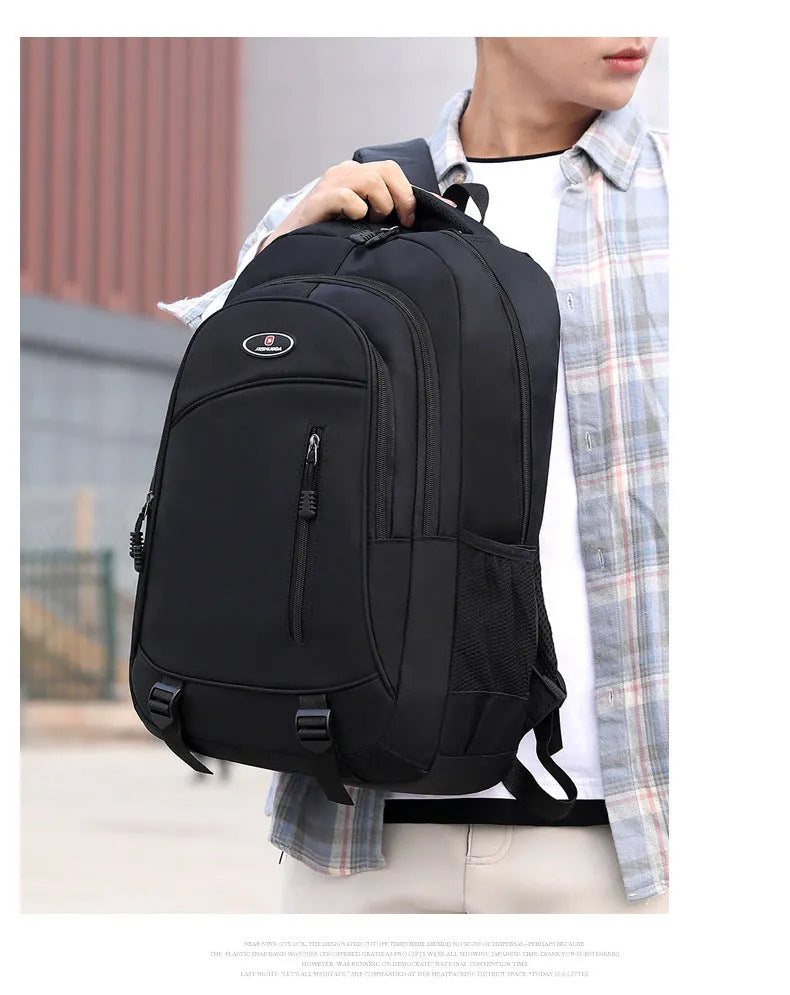 Waterproof nylon school backpack with airpillow straps in black, red, blue, or grey colours