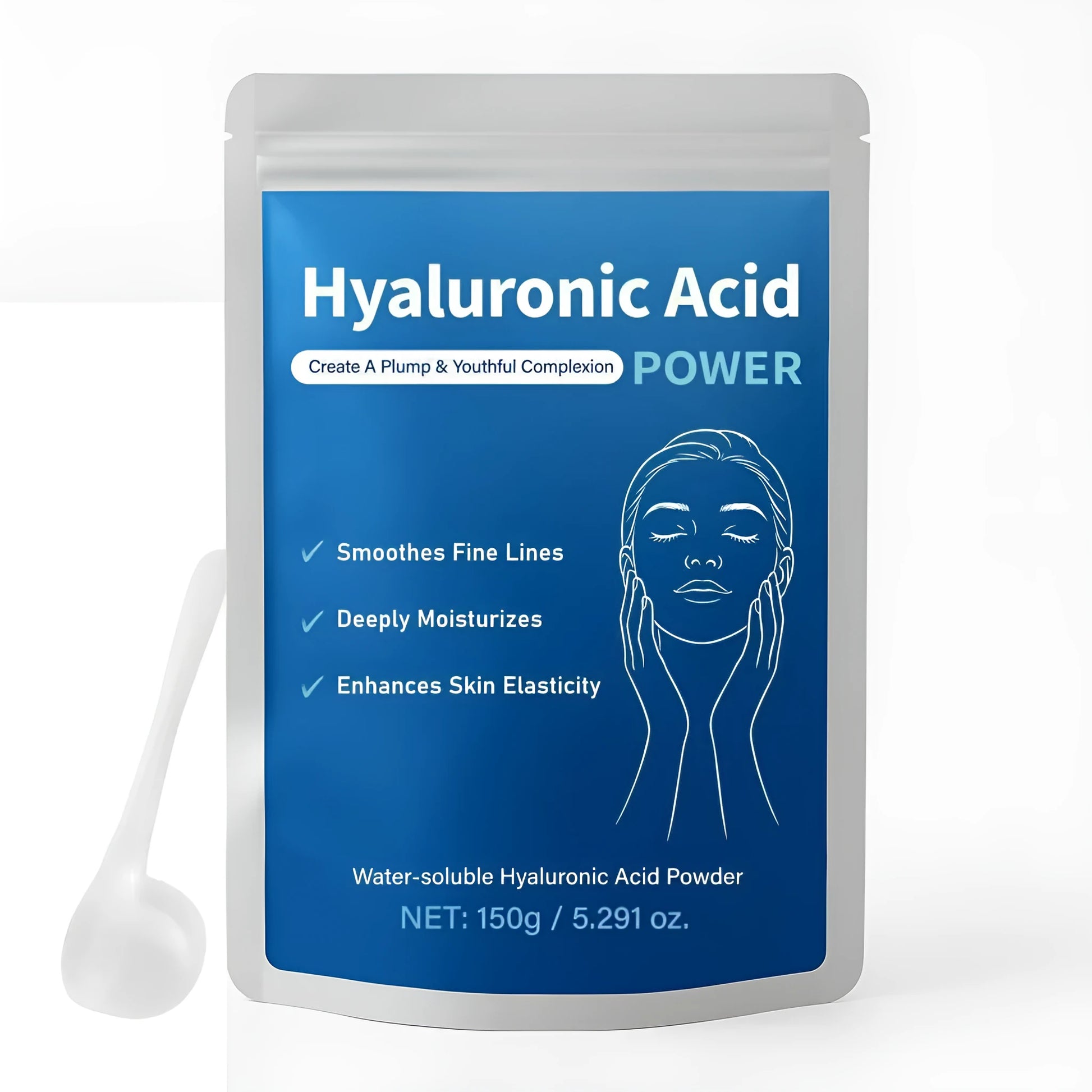 Hyaluronic acid powder 150g container for facial beauty and cosmetic formulation