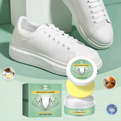 White disposable shoe cleaning cream kit showing 100g tube and sponge applicator