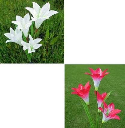 2 pack solar LED lily flower stake lights, purple and white, colour changing, IP65 waterproof, 26.5 inch garden decoration