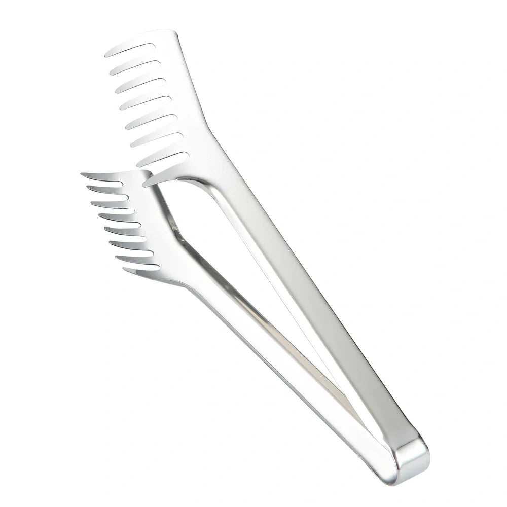 23cm stainless steel kitchen tongs with serrated tips and locking mechanism