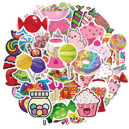 Candy series graffiti colour sticker pack with 50 colourful cartoon adhesive stickers