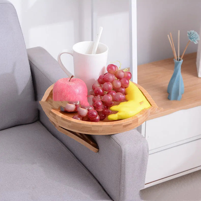 Sofa tray table wood armrest clip-on tray practical TV snack tray for remote control coffee snacks home accessories, featuring bamboo original colour and modern simple design with abstract modelling through carving process
