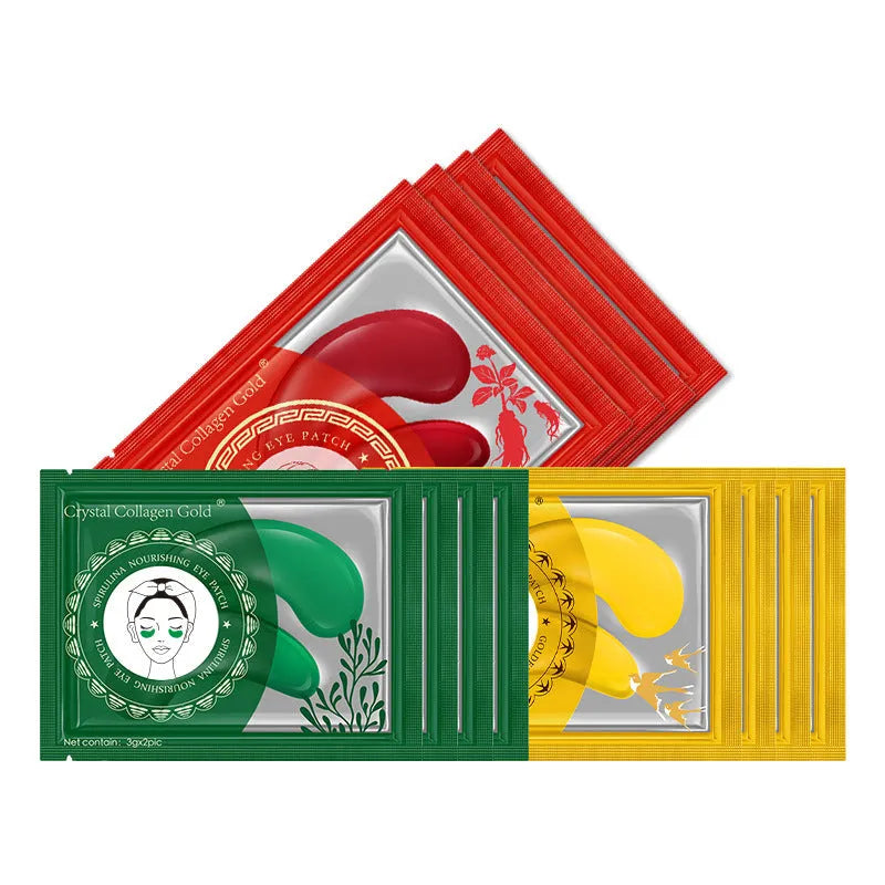 Collagen eye mask sheet with red ginseng, seaweed extract and sodium hyaluronate, 6g, Gold Green or Red