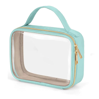 Transparent PVC lipstick storage bag with detachable chain showing 7.85-inch dimensions