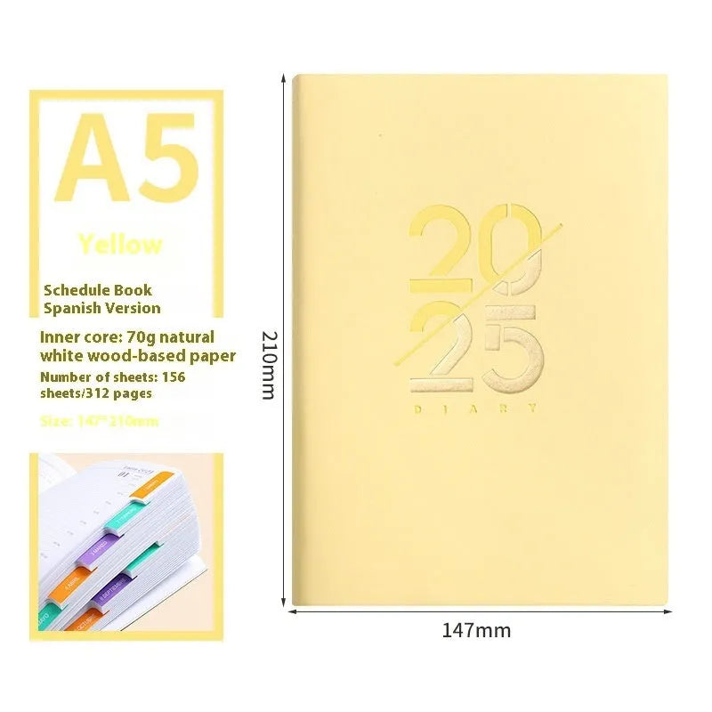 A5 daily planner schedule book with soft faux leather cover in multiple colour options