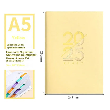 A5 daily planner schedule book with soft faux leather cover in multiple colour options