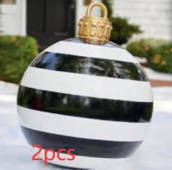Large 60cm inflatable PVC Christmas decoration ball in bright colours for outdoor garden or tree display.