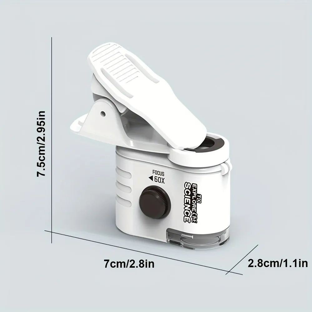 60x mobile phone microscope with LED light and universal adapter clip for smartphones