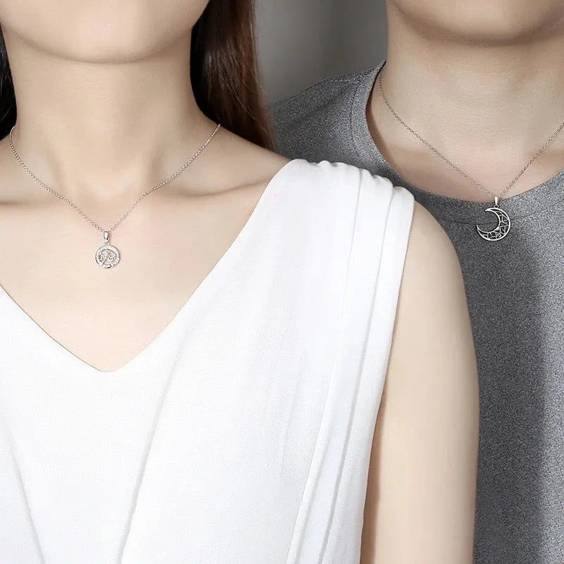 Sun and Moon Couple's Necklace in Copper with Cross Chain: A 4.5cm Pendant Symbolising Connection for Him and Her