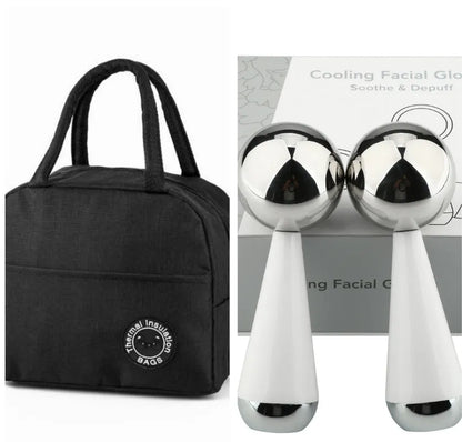 Stainless steel ice roller facial massager in silver or gold colour