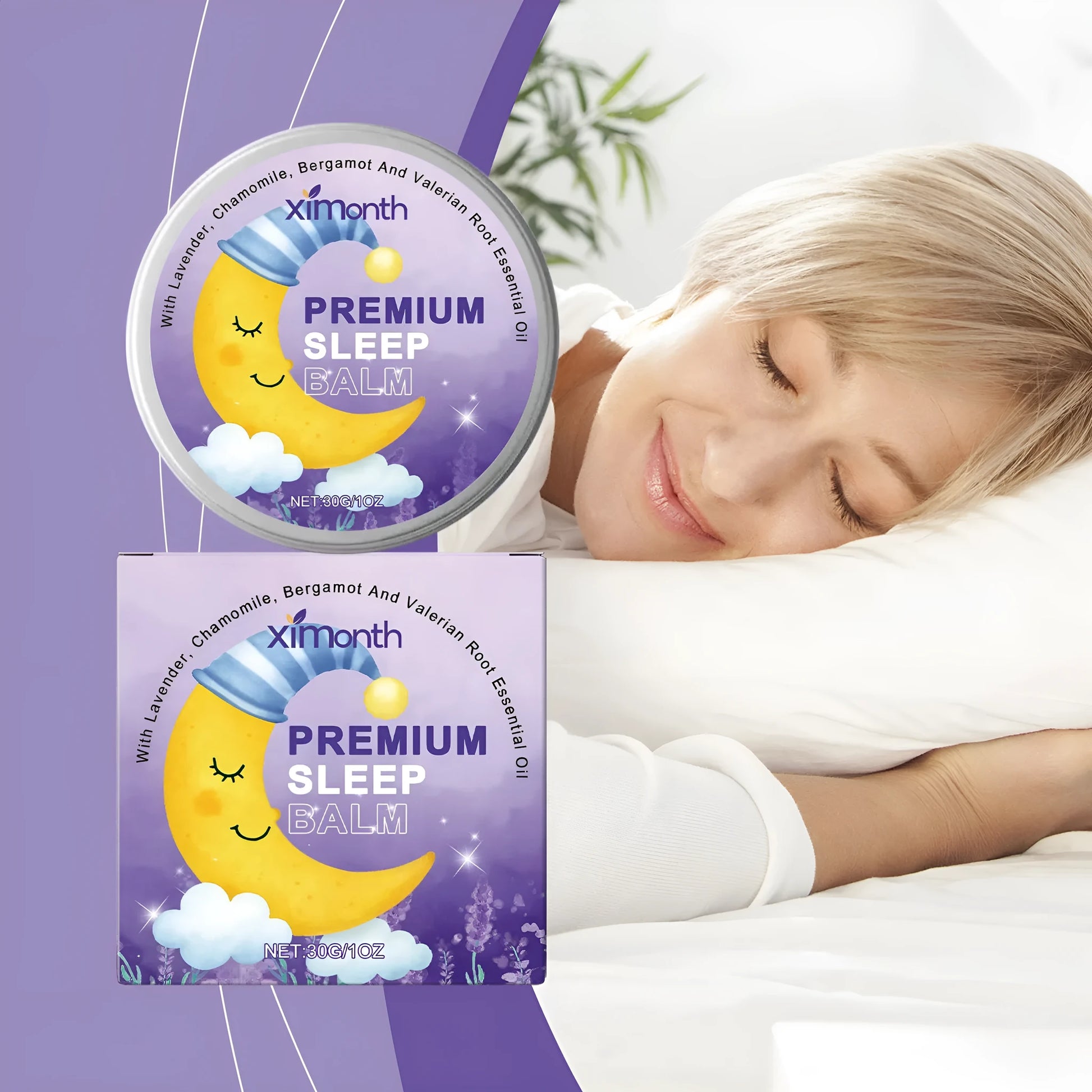 Sleep Goodnight Cream in a 30g container with lavender, chamomile, bergamot and valerian oils.