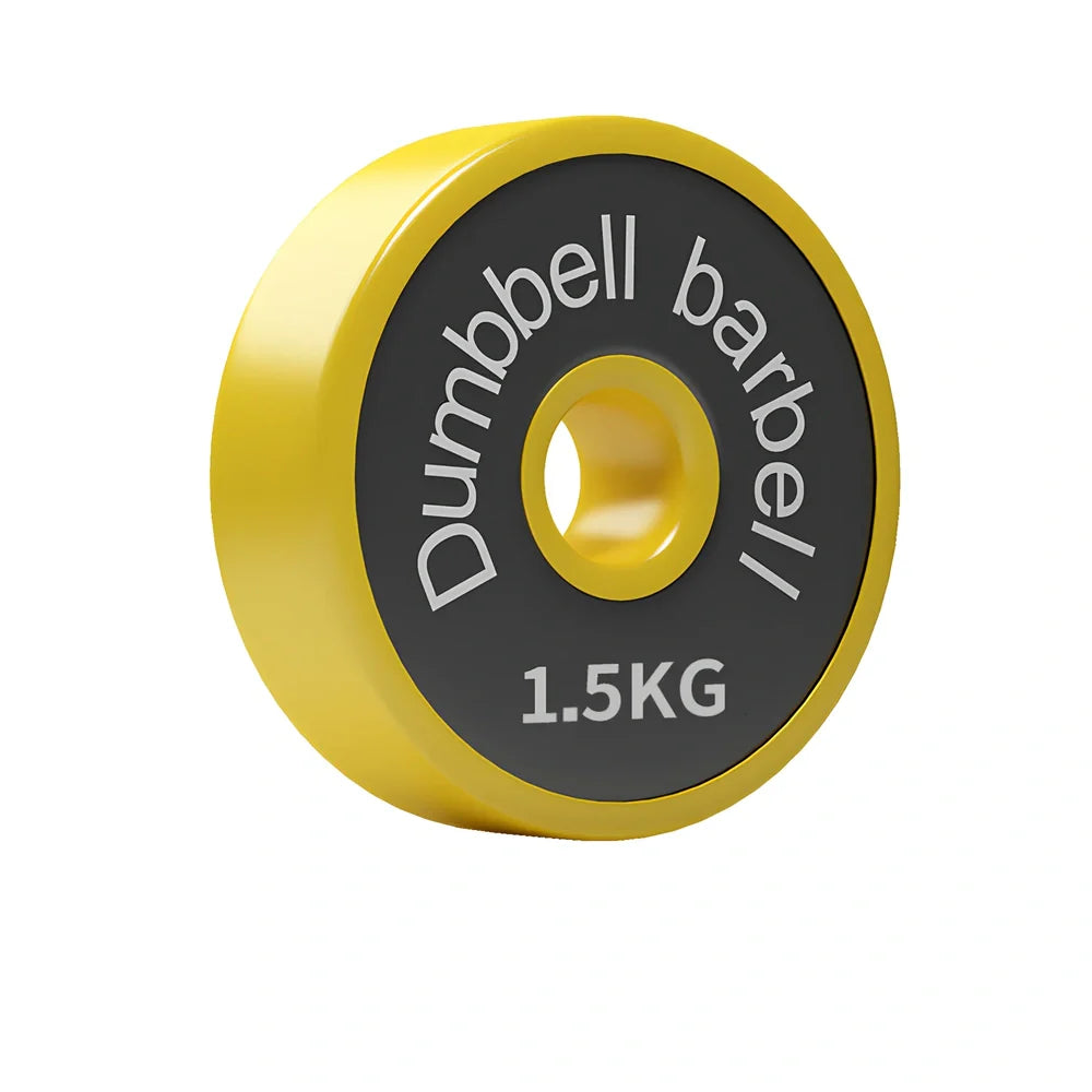 Yellow adjustable dumbbell barbell set with weight plates and connecting rod for home gym