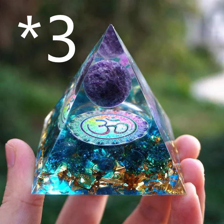 Premium Reiki Healing Crystal Pyramid - Handcrafted with Amethyst and Tiger's Eye, Infused with Orgone Technology for Radiation Protection and Chakra Alignment