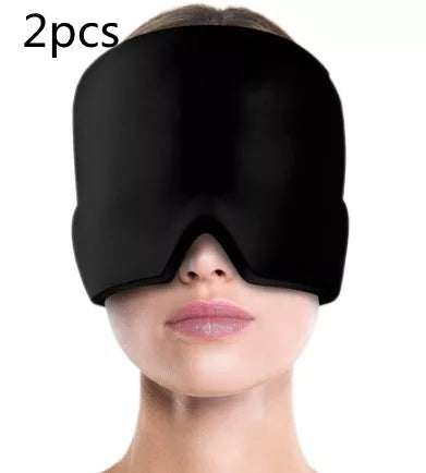 Ice Compress Headache Relief Hat in black and pink, offering 360-degree cold therapy for migraines and stress
