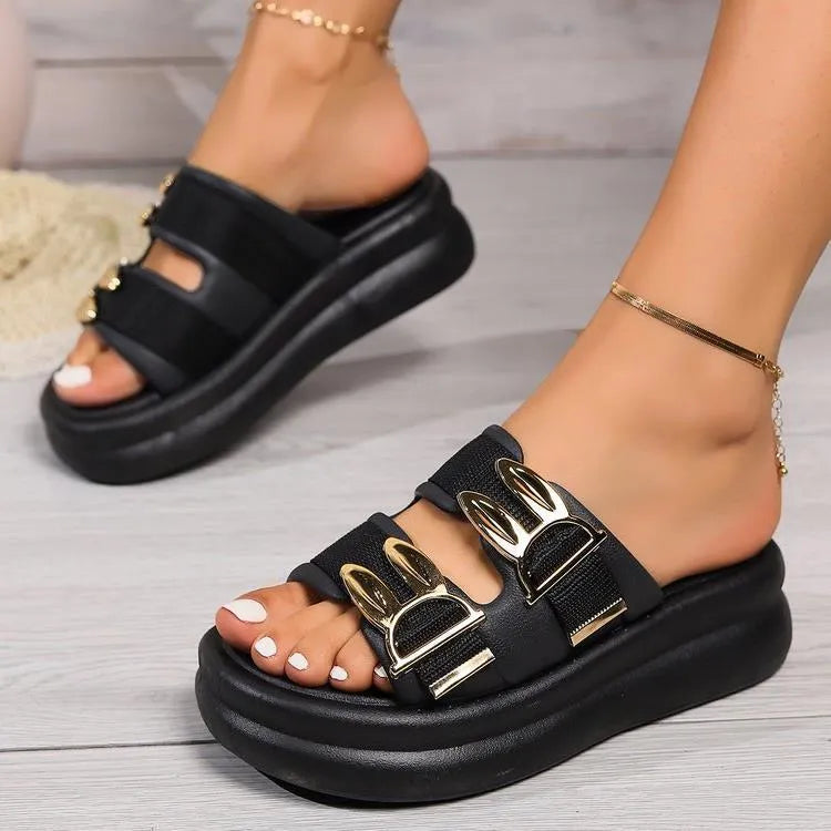 Women's slippers with thick rubber sole and soft suede upper in apricot, black or off white colours available in UK sizes 36 to 41 for comfortable indoor footwear