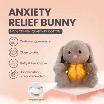 Soothing and relaxing plush breathing bunny toy with calming lights and music to help babies and toddlers sleep