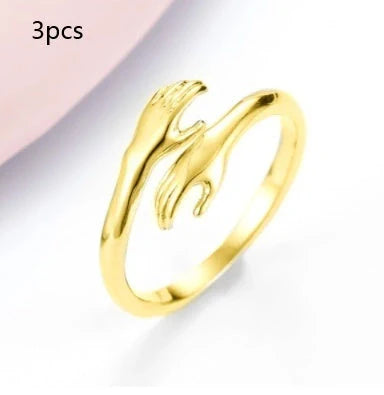 Adjustable Alloy Hands Hug Ring in silver and gold with unique geometry design