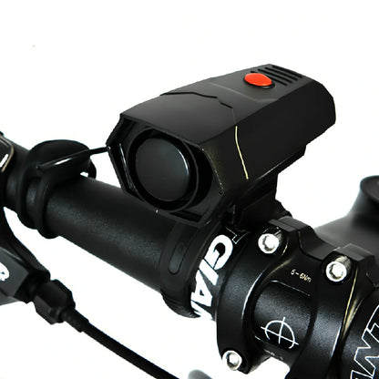 Black bicycle electronic horn measuring 94mm with 110dB sound output for cycling safety