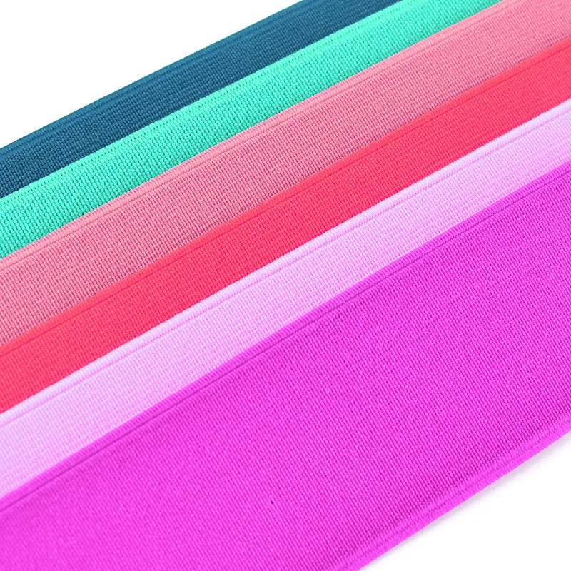 5cm wide fashion colour rubber elastic band in ten colour options on a white background