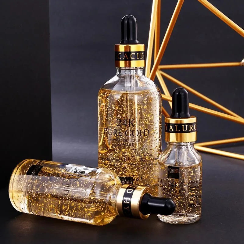 24K gold nicotinamide anti-ageing face serum gel in 15ml, 50ml and 100ml sizes