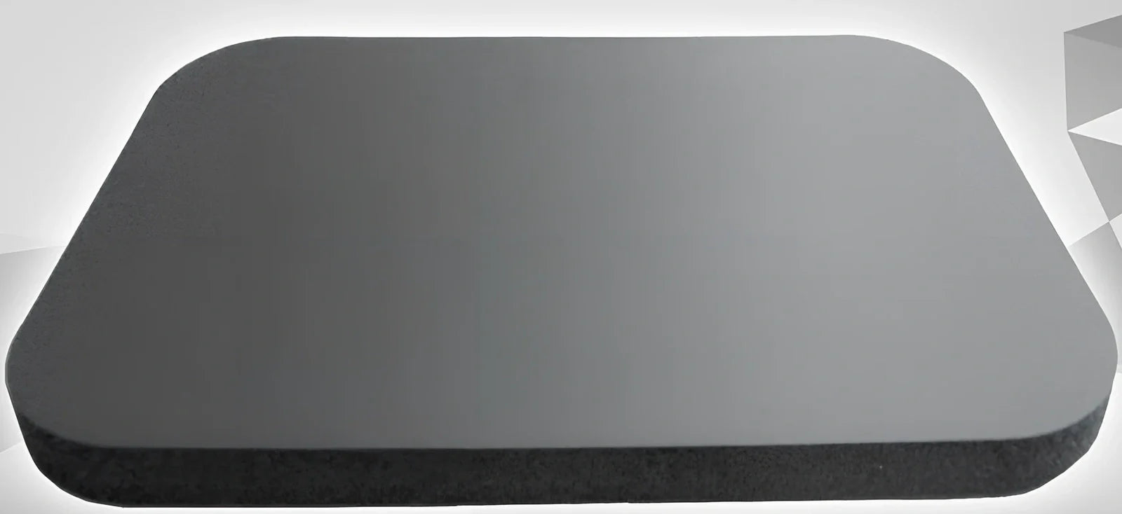 Black yoga knee pad measuring 29x19cm with 15mm high-density foam for abdominal wheel exercises