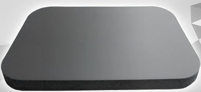 Black yoga knee pad measuring 29x19cm with 15mm high-density foam for abdominal wheel exercises